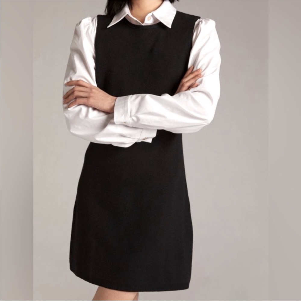 Anthropologie Eva Franco Layered Mini Dress Black White Collared Y2K M